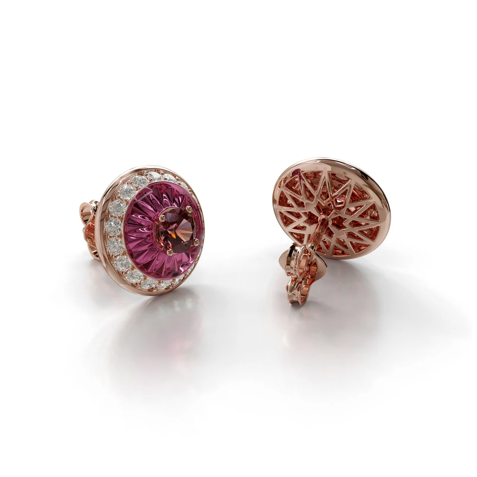 Sinan Expressions Earrings, rubellite, rose gold, view 3 of 3