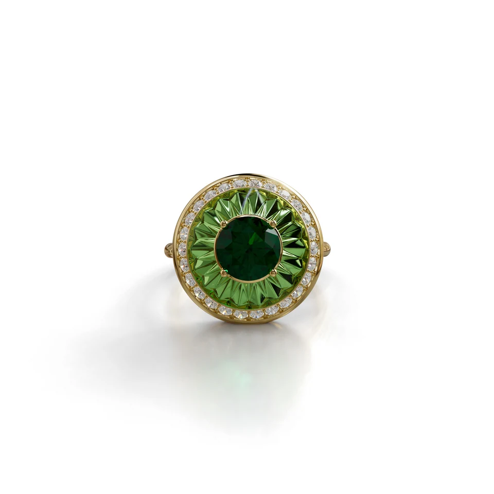 Sinan Expressions Ring, verdelite, yellow gold, view 2 of 4