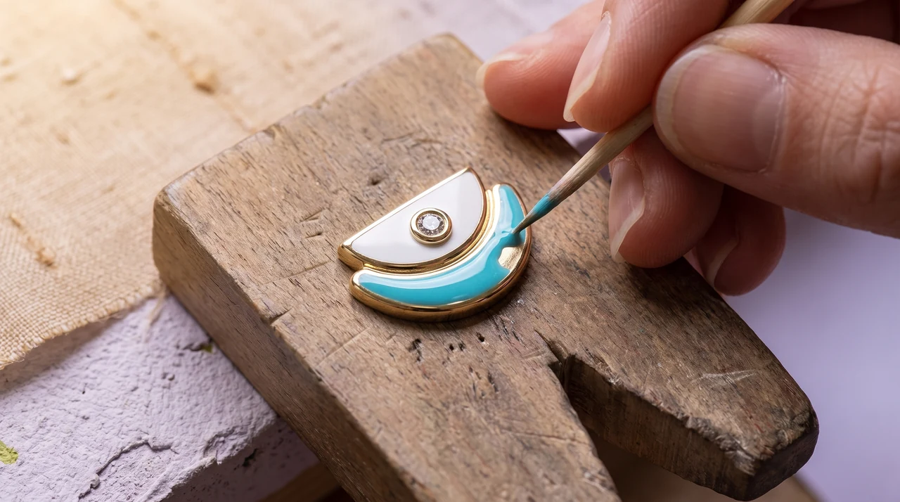 Enamel laid into the crescent of an Amara piece